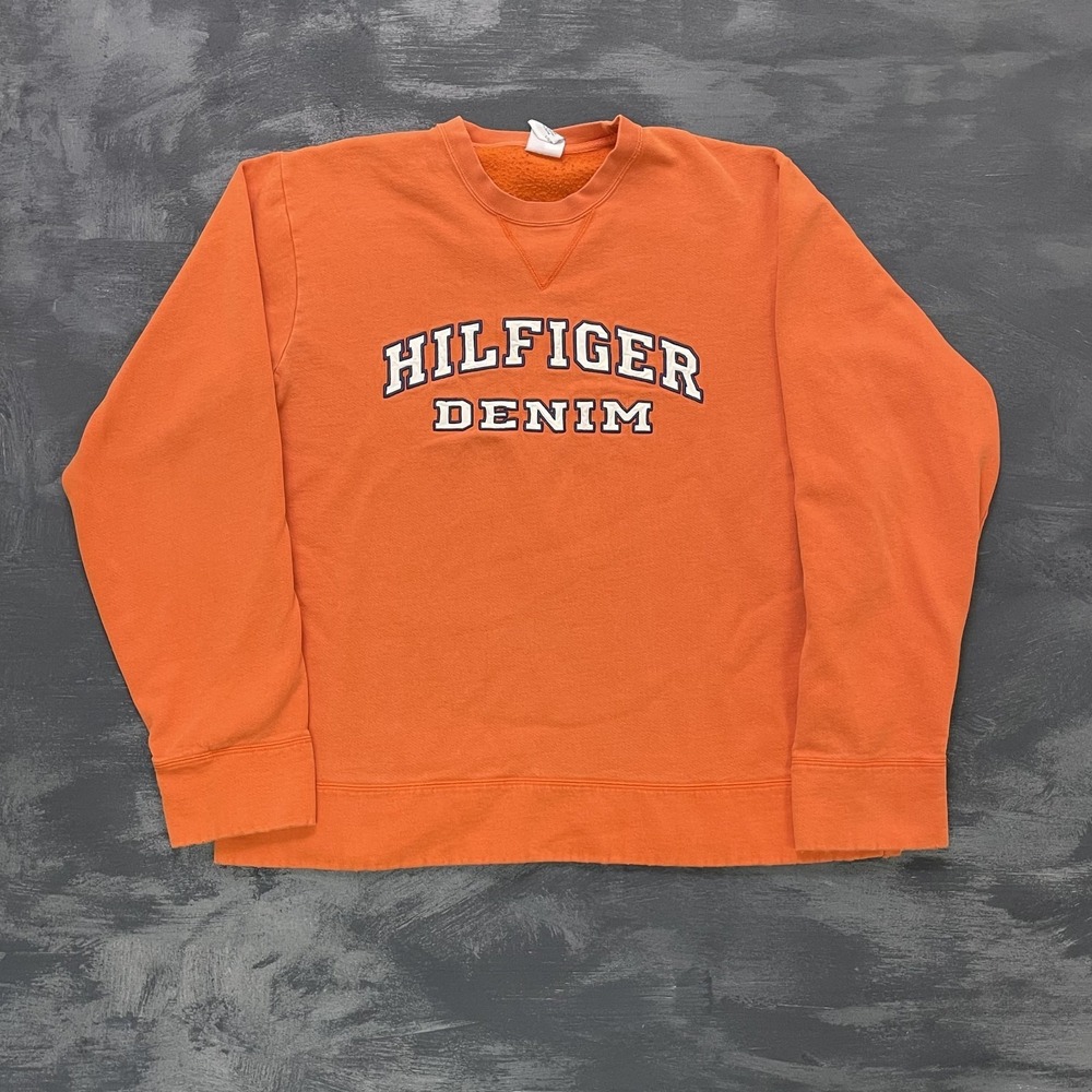 Vintage TOmmy Hilfiger Denim sweatshirt mens XXL‎ Orange 1990s designer